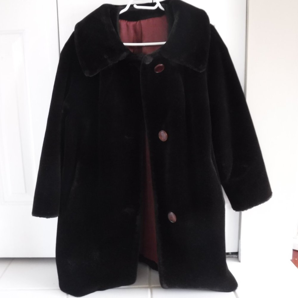 Vintage Faux Fur Black Swagger Coat 1967